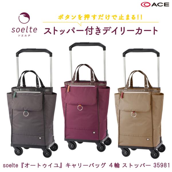 お買い物キャリー ソエルテ オートゥイユ 35981 キャリーバッグ 4輪 ストッパー付き 軽量 大容量 ワイドハンドル 撥水 ポケット充実 旅行用品