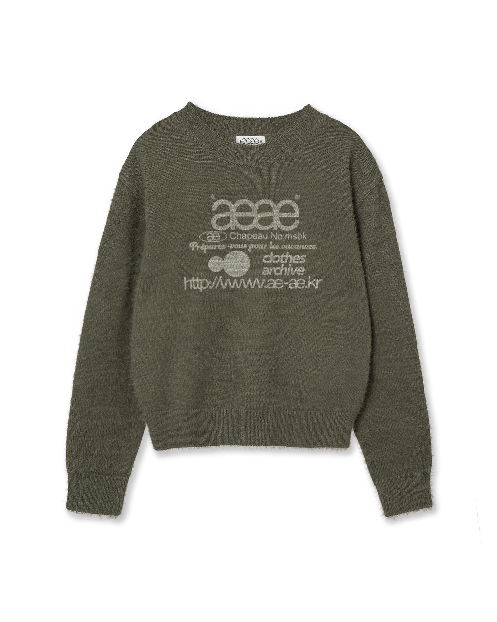 【aeae】 WEB LOGO HAIRY KNIT : KHAKI