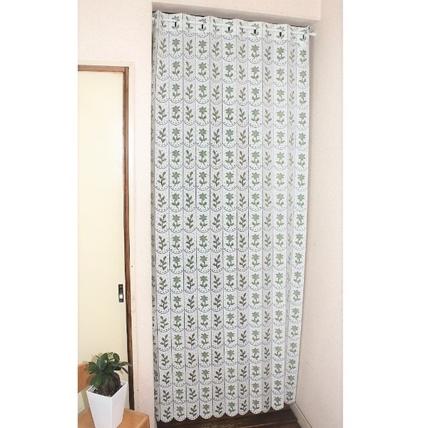 幅95x丈190cm 小花柄 パタパタ 間仕切りカーテン 日本製 グリーン