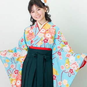 レンタル７泊８日 十三参り 卒業式 袴 レンタル 小学生 女の子 ジュニア卒業式袴レンタルセット ひな祭り 着物 衣装 花 レトロ モダン 水色