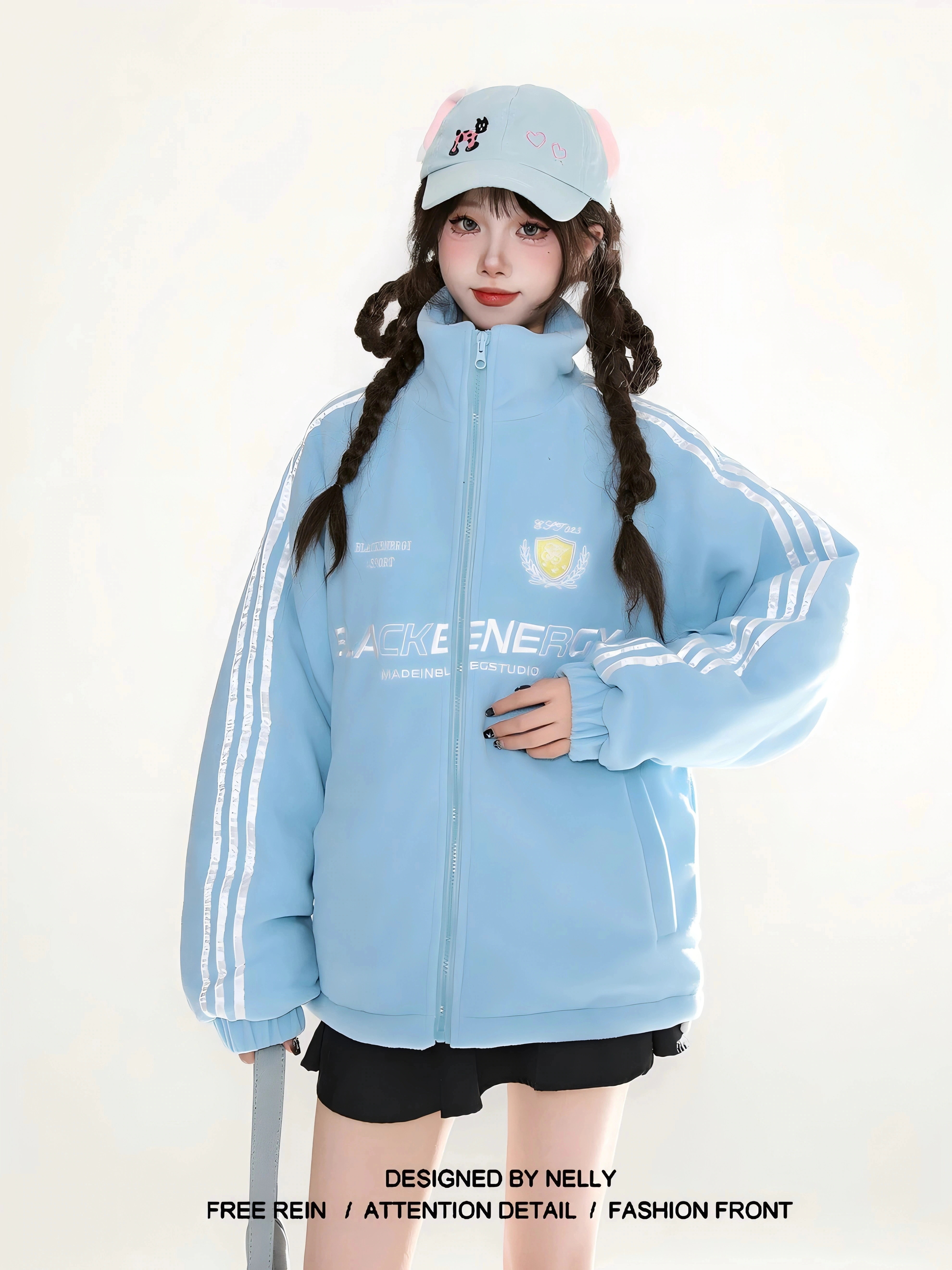 【急速出荷!】ふっくら中綿 あたたかい 韓国防寒あったか暖かいかわいい厚手アウターBF風無地羽織るックファッション系大人ゆったりカジュアルストリートスタンドサイドサイズ丈シルエットレディース黑トラック