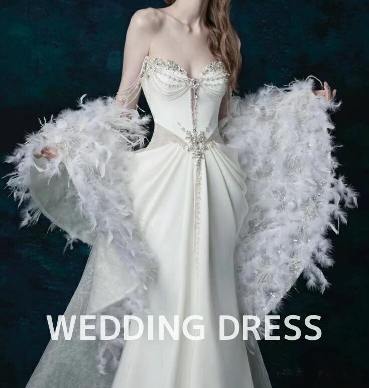 【期間限定特価】ウェディングドレス レディースドレス 宴会 パーティードレス 舞台 演出 高級 エレガント イブニングドレス ホワイト 結婚式 オフショルダー チューブトップ フィッシュテール ロング