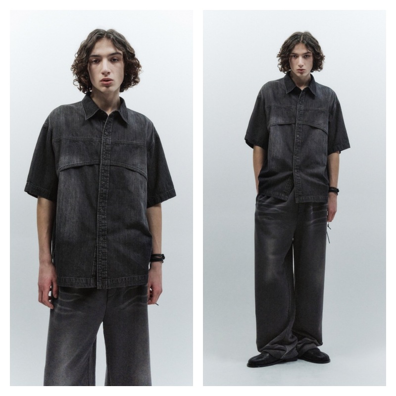 【INSILENCE】 FLASH HALF DENIM SHIRT : WASHED BLACK