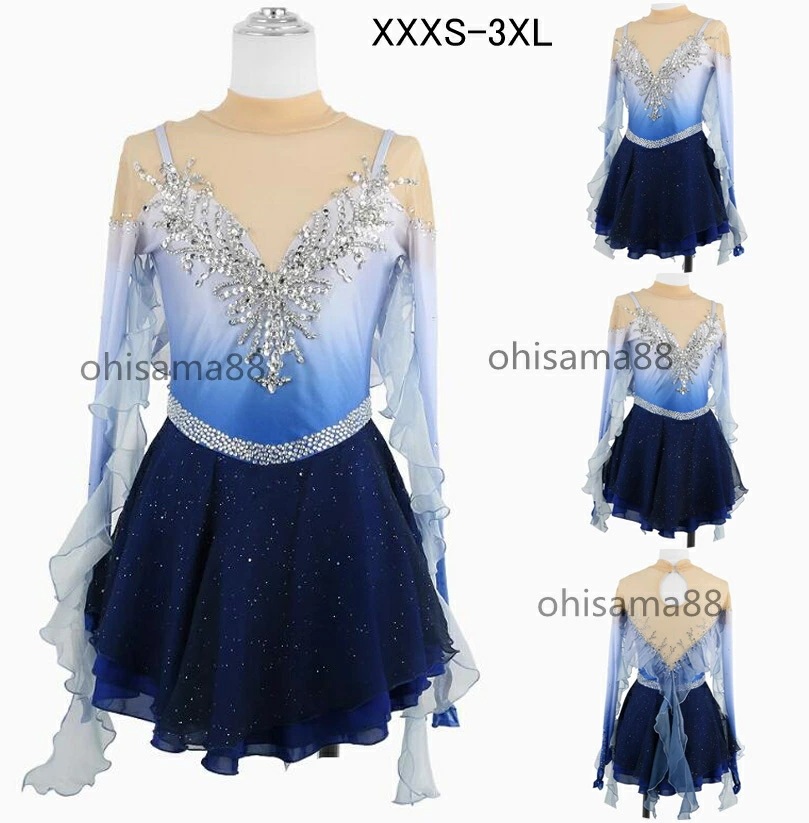 アイススケートウェア スタンダード 舞台 発表会 スケート衣装 ダンスドレス 練習 美しい フィギュアスケートドレス アイスダンス ダンスウェア ラインストーン 演出用 イベント フィギュアスケート衣