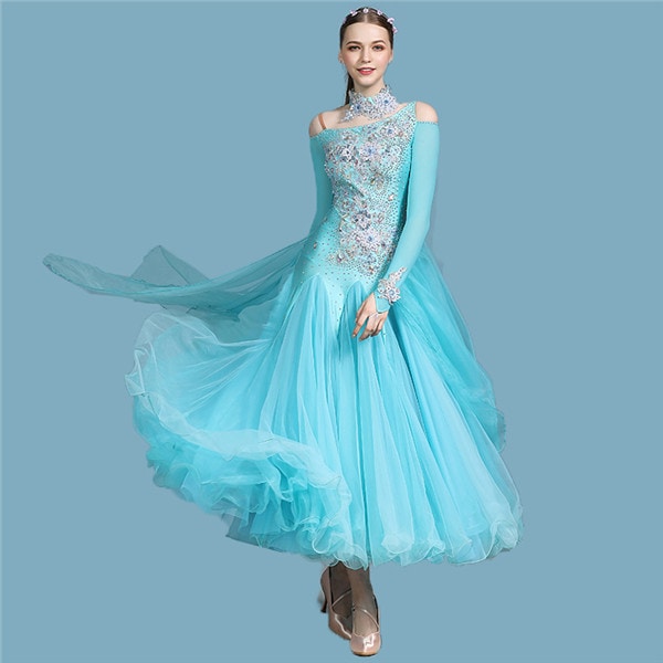 社交ダンス モダンドレス 社交ダンス衣装 ダンス発表会 大きい裾 豪華な社交ダンスドレス 競技着 練習着 演出用 社交ダンス ドレス スタンダードドレス ワルツダンス ダンス衣装 デモ用d1196d3