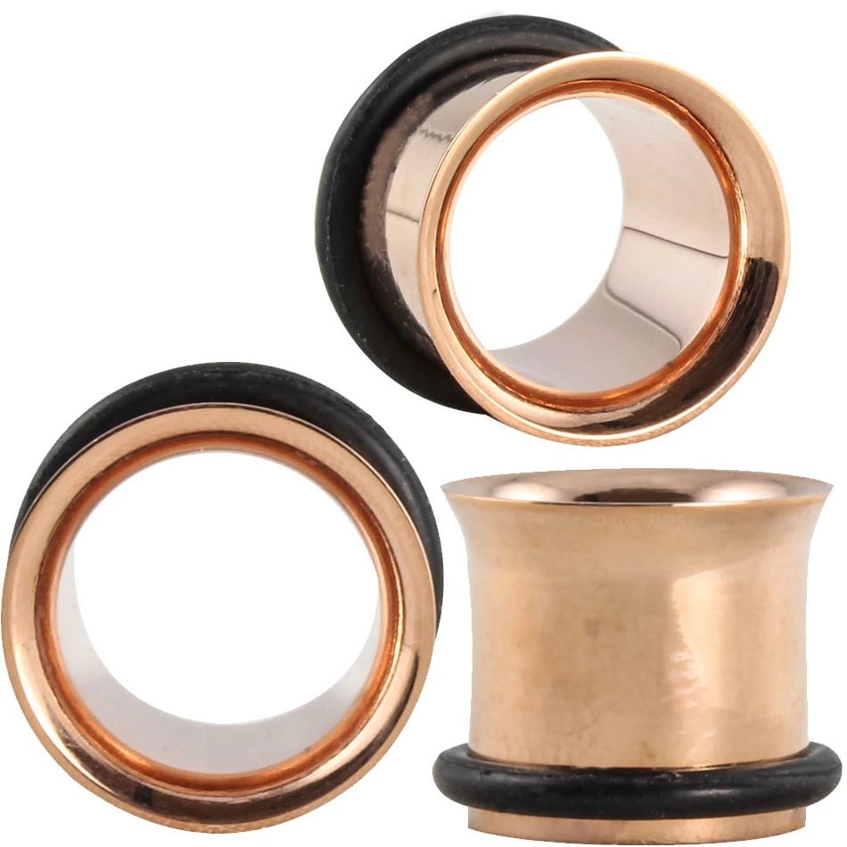 ボディピアス 28mm ピンクゴールド シングルフレアアイレット 28ミリ 女性人気 ローズゴールド色 ラージホール 片側ラッパ ゴムキャッチ Oリング 拡張 男性 女性 pg-fe28xxxxxx
