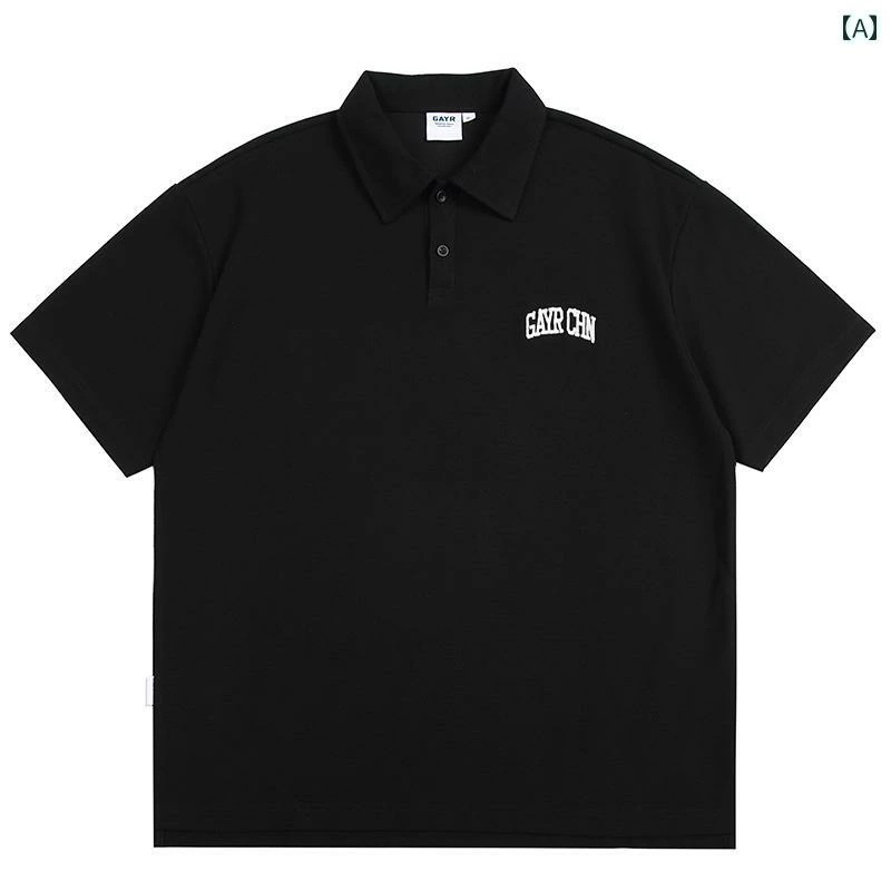 ポロシャツ レトロ 半袖 Tシャツ メンズ 夏 ワークウェア トップス コットンウール レジャー 刺繍 テキスト スリット 無地 シンプル ボタン