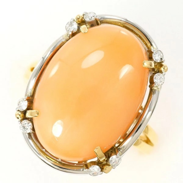 PT900 プラチナ リング 14号 サンゴ ダイヤ 0.23 カード鑑別書 ジュエリー 中古