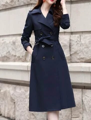 レディース コート トレンチ ロング 長袖 襟付き スリム 細身 スマート ベルト ウエストマーク