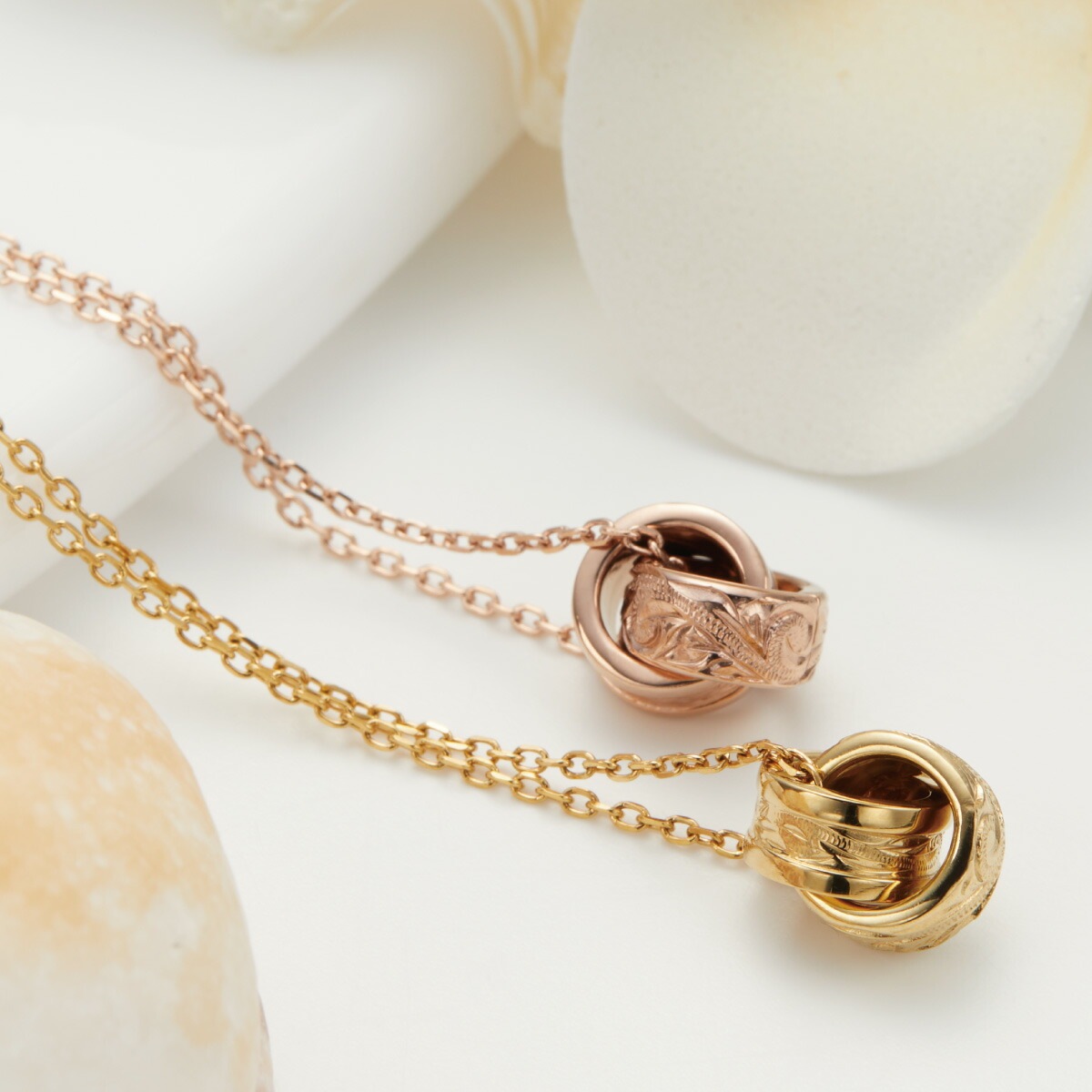 ネックレス レディース サージカルステンレス316L 2連リング ダブルリング ハワイアンジュエリー