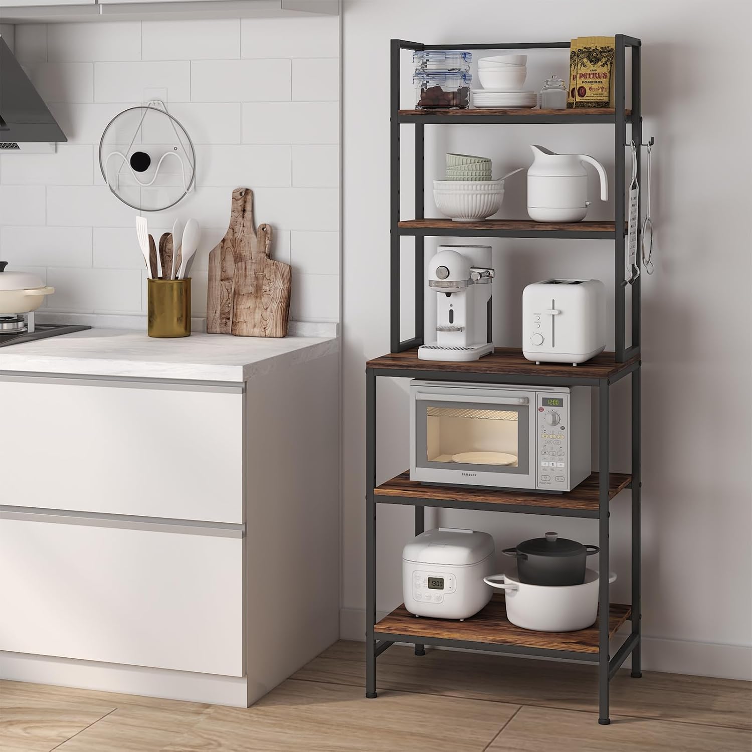 レンジ台 5段式 レンジラック レンジボード レンジおき 台 電子レンジ台 キッチン収納ラック 食器棚 キッチン 省スペース 幅約60×奥行き約40×高さ約167cm