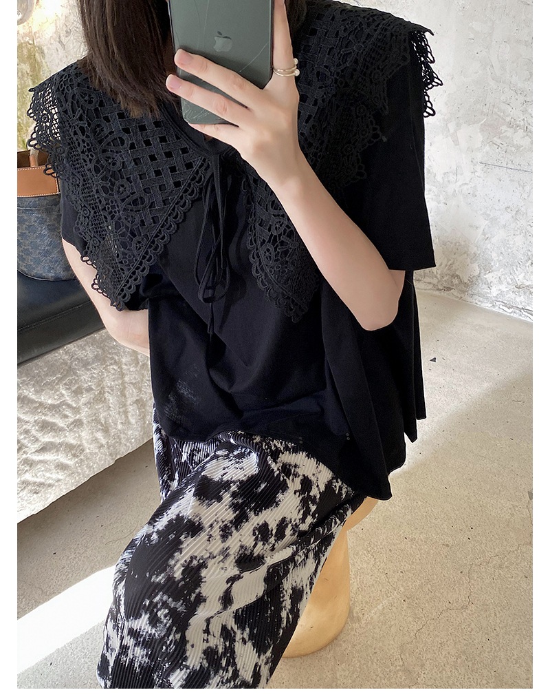 レースカラー半袖Tシャツ トップス カットソー 半袖Tシャツ レース襟 半袖 Tシャツ レディース 可愛い 韓国 オルチャン お仕事コーデ デート ママコーデ ２カラー. a4640