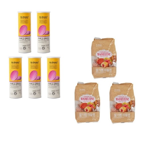 ノーブランドの紫色のサツマイモチップス160g x 5個+イチゴジャムマドレーヌ500g x 3個学校事務所
