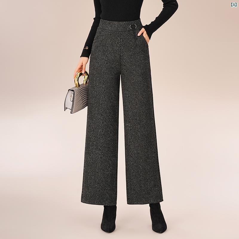 レディース グレー ウール マザーズ ワイド パンツ 秋冬 プチ 九分丈 細め ストレート カジュアル スーツ