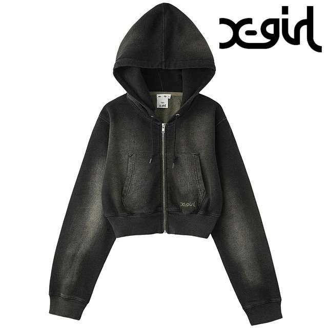 フェイデッド コンパクト ロングスリーブ ジップアップフーディー [105252012001] レディース トップス ショート丈パーカー xgirl OLIVE オリーブ 正規取扱店