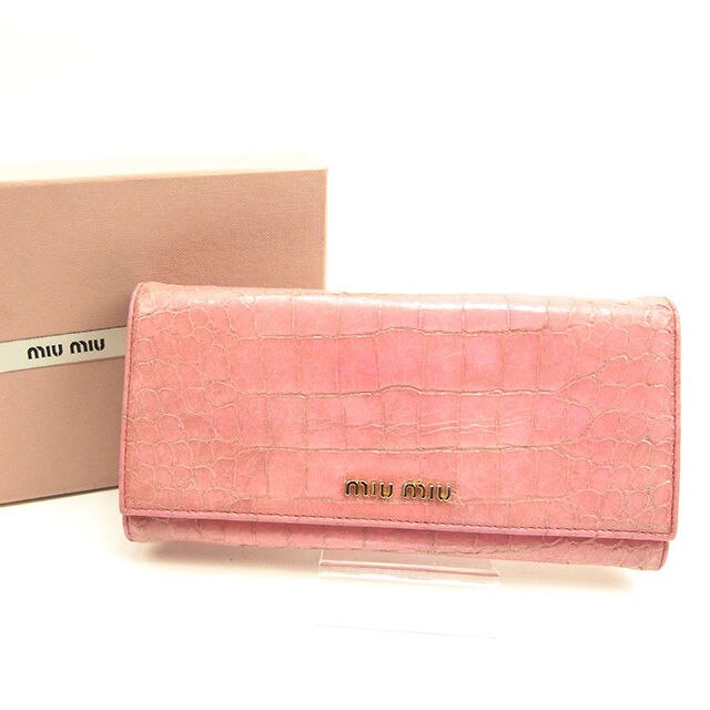 長財布 ファスナー付き長財布 クロコダイル型押し ピンク 中古