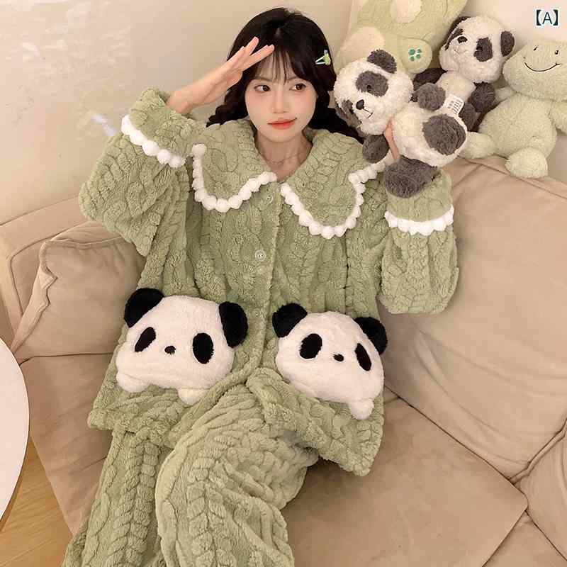 ルームウェア レディース パジャマ 部屋着 ガーリー 秋冬 長袖 グリーン ブラック