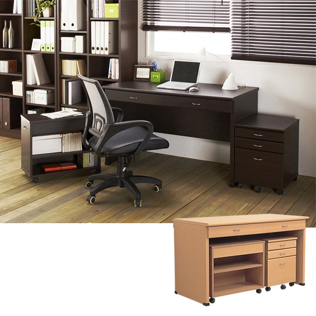 デスク 3点セット セット チェスト サイドワゴン 収納 本棚 おしゃれ 北欧 キャスター 幅120