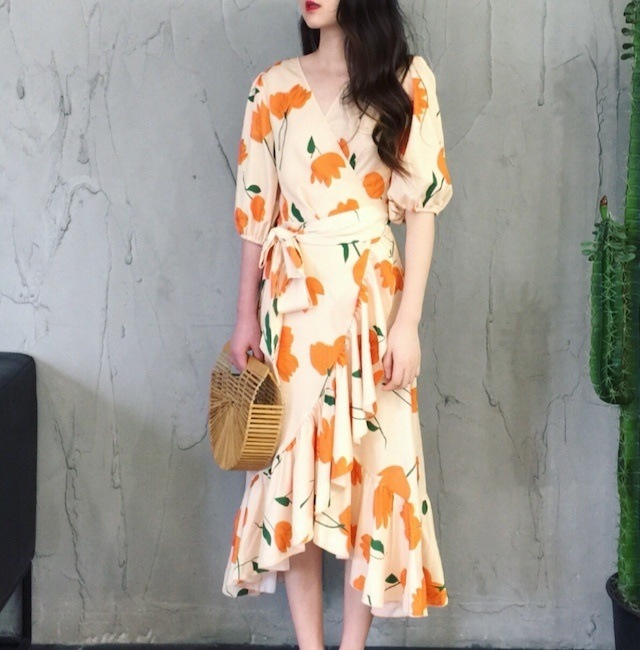 ワンピース ドレス レディース 袖あり ロング Vネック リゾート マタニティ 上品 体型カバー パーティー 花