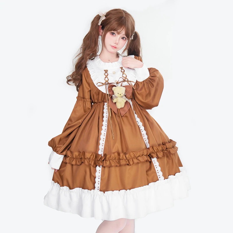 ロリータ フルセット クマ OP プリンセス ドレス ロリータ デイリー ロリ ソフト シスター スカート 学生服 長袖 ドレス