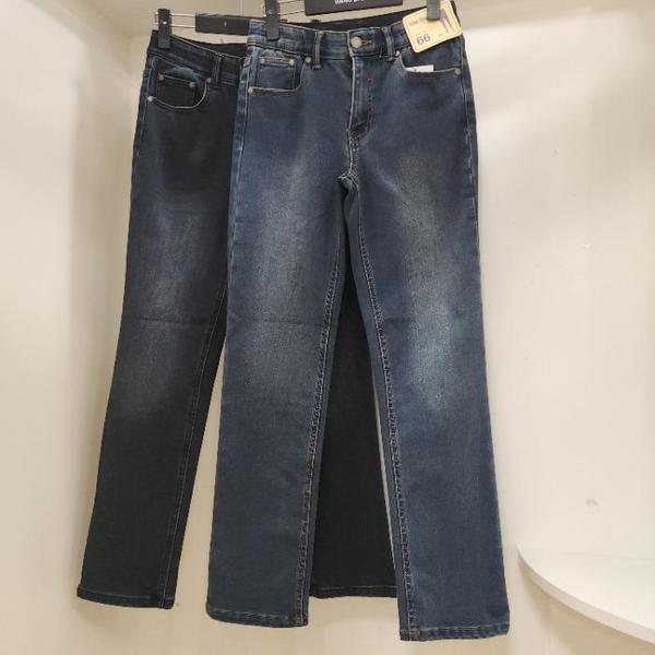 HC15 女性用裏起毛ウエストバンド スパン ストレートジーンズ裏起毛ストレートフィットスパン(S21986369)