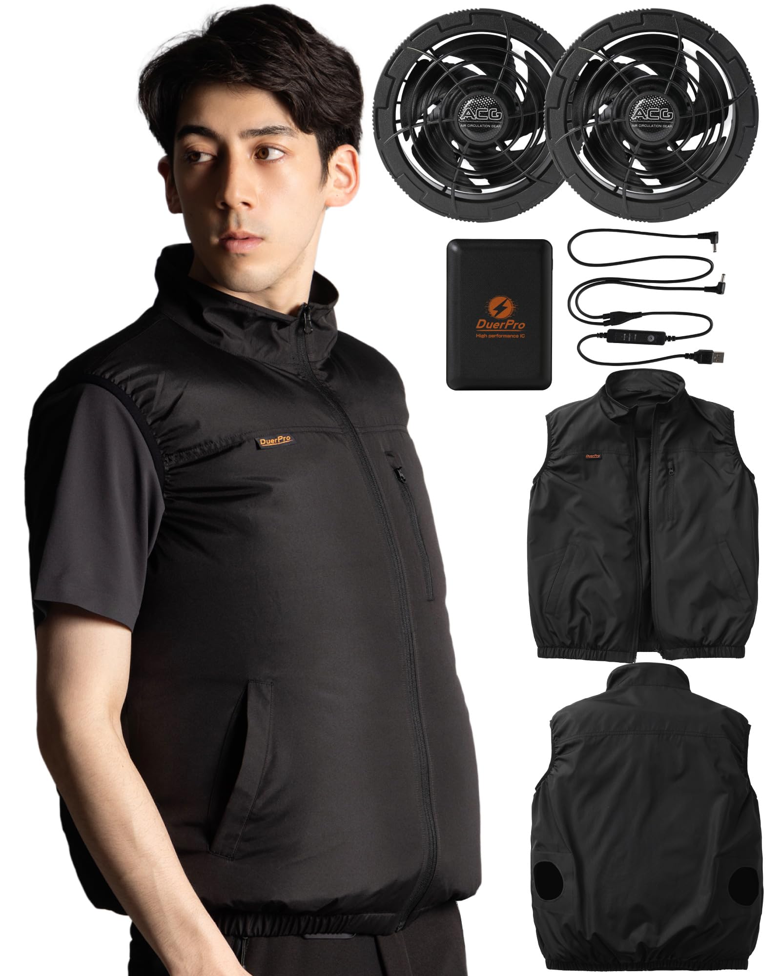 [Duerfusa] 空調ウェア ファンバッテリーセット ファン付きベスト バッテリー付き(ブラック/L)