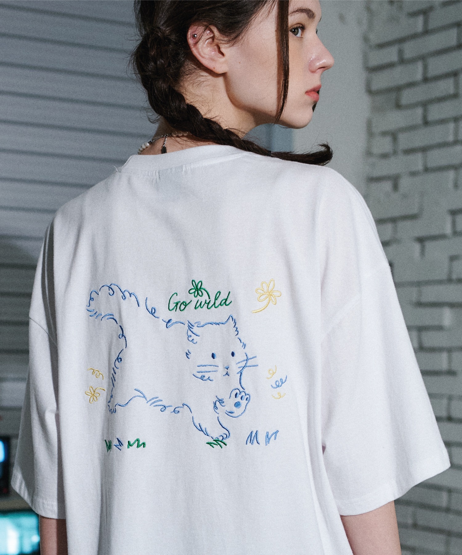 CPGN STUDIO ワイルドキャットエンブロイダリーショートスリーブ T シャツホワイト