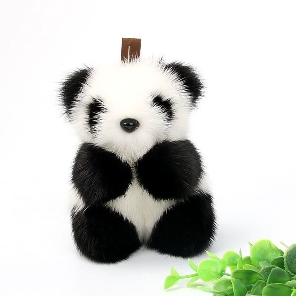 小物 ストラップ キーホルダー ミンク 毛皮 パンダ かわいい ふわふわ オシャレ お座り 白 黒 お飾り シャンシャン