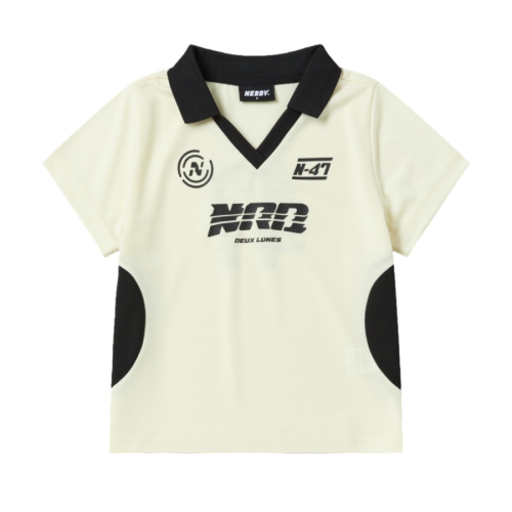 オタク女性用スポーティージャージークロップ半袖Tシャツライトイエロー