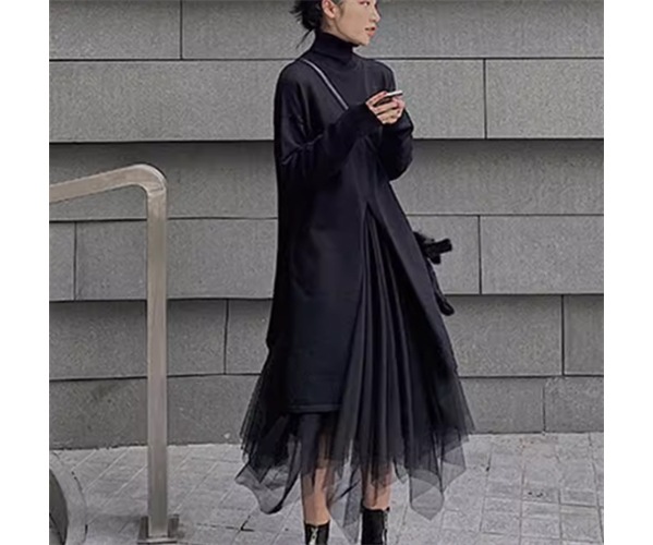 二点セット 上下セット ツーピース レディース スカート トップス セーター プルオーバー セットアップ ロングスカート 長袖 タートルネック プリーツ スリット 異国風 メッシュ 大人可愛い