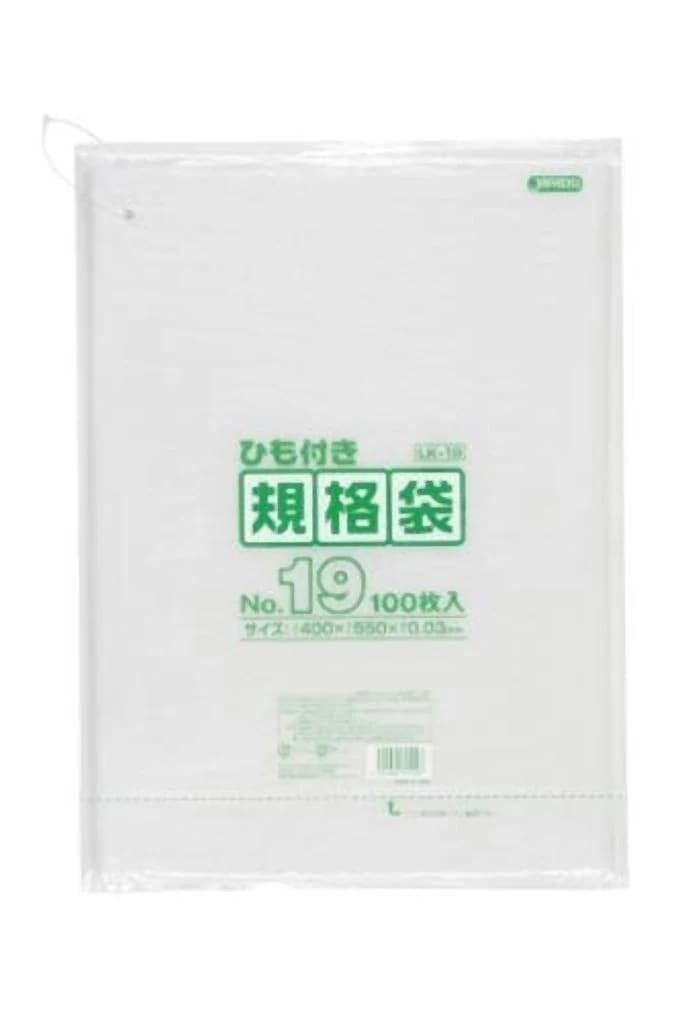 規格袋ひも付 19号100枚入03LLD透明 LK19 [xまとめ買い（15袋x5ケース）合計75袋セット] 38-476
