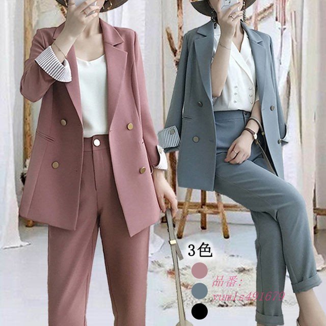 スーツ レディース 2点セット テーラードジャケット ブラック パンツスーツ ブルー ピンク ジャケ