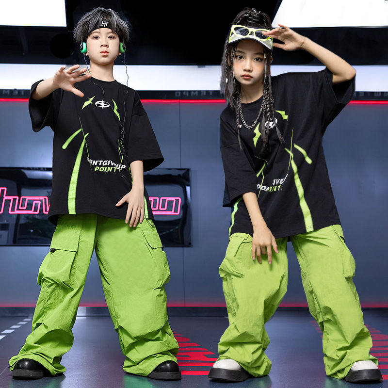 【44% 買戻し率】子供街舞セット男の子ヒップホップ潮ゆるい半袖夏hiphop服男の子街舞服子供