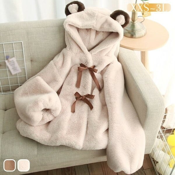 もこもこコート レディース 萌え萌え系 ボアコート クマ耳 中綿 フード付き 大きいサイズ かわいい あったかコート ファーコート もこもこ ボア コート フェイクファー ふわふわ ジャケット 長袖