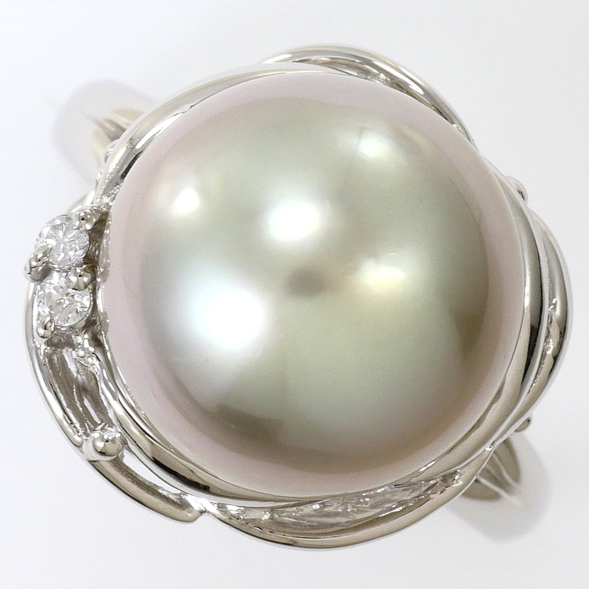 PT900 プラチナ リング・指輪 12号 黒蝶真珠 ダイヤモンド 0.03ct カード鑑別書 総重量約7.6g ジュエリー 中古