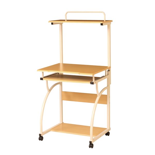 パソコンデスク/学習机 ナチュラル 幅600奥行555高さ1300mm キャスター 棚付き スチールフレーム リビング 組立品