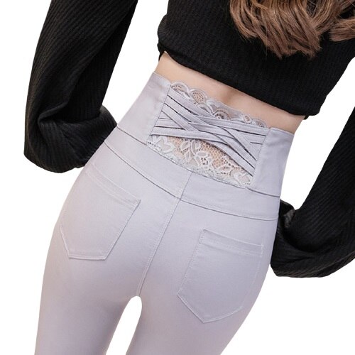 レザーパンツ レース ハイウエスト ポケット付き ロングパンツ 美脚ライン 裏起毛 タイトパンツ レ