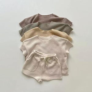 韓国版赤ちゃん子供服，赤ちゃんファッションカジュアル半袖Tシャツ部屋着セット，男の子女の子ゆったりニットスポーツ2点セット