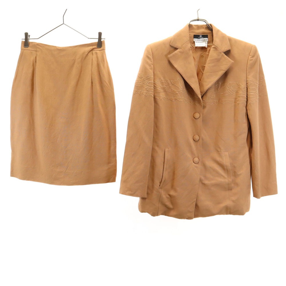 フランス製 スカートスーツ 上下セットアップ 40 ダークベージュ レディース 古着