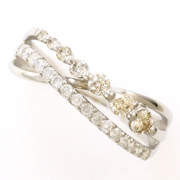 PT900 プラチナ リング 14号 ブラウンダイヤ ダイヤ 中古