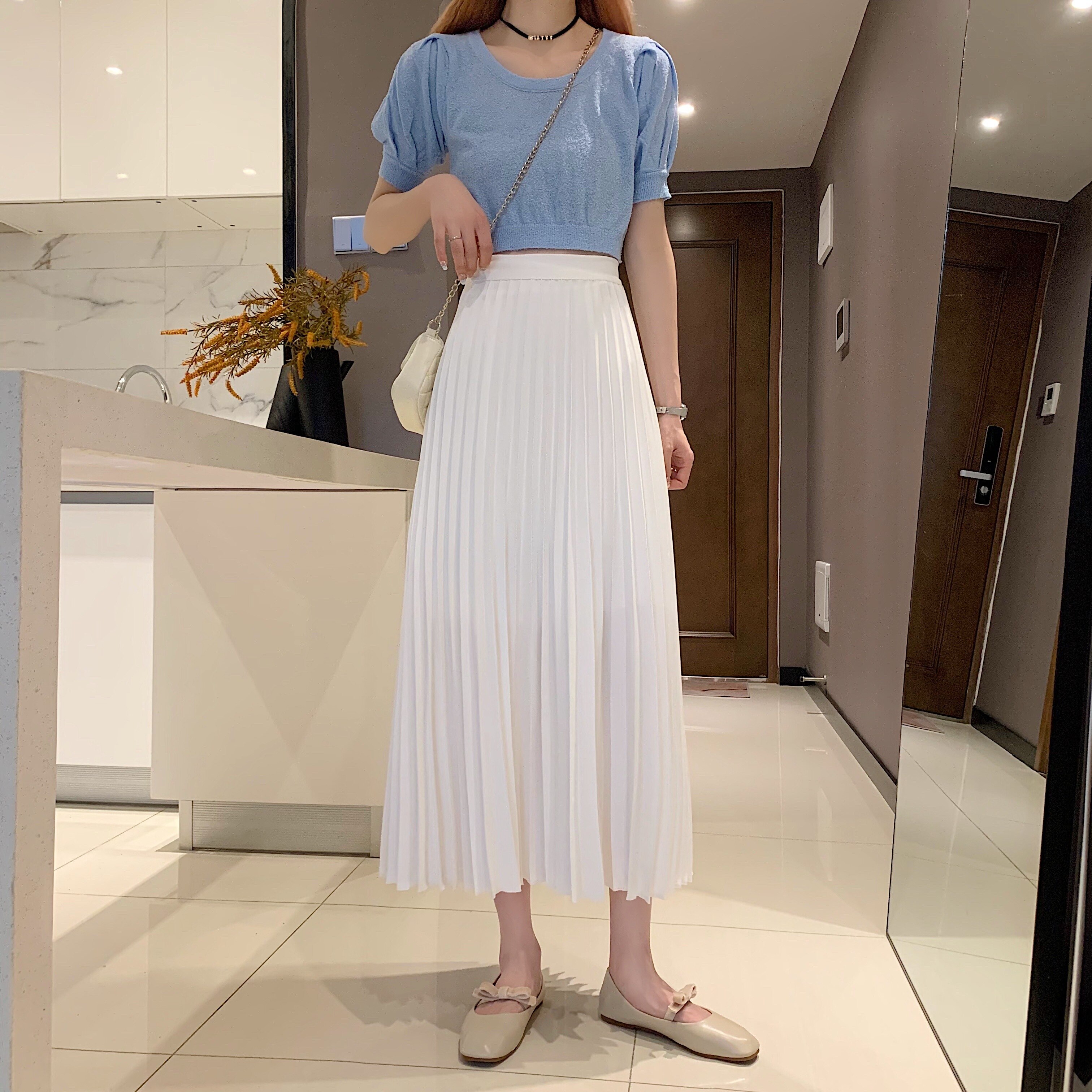 2色 スカート 春 夏 秋 冬 きれいめ レディース プリーツスカート フレアスカート ロング丈 無地 ウエスト ゴム プリーツ 伸縮性 ホワイト ブラック 大人可愛い シンプル カジュアル 大人 上