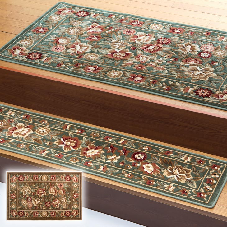 玄関マット 60cm×90cm マットM シルクタッチ ウィルトン織 花柄 カービング加工