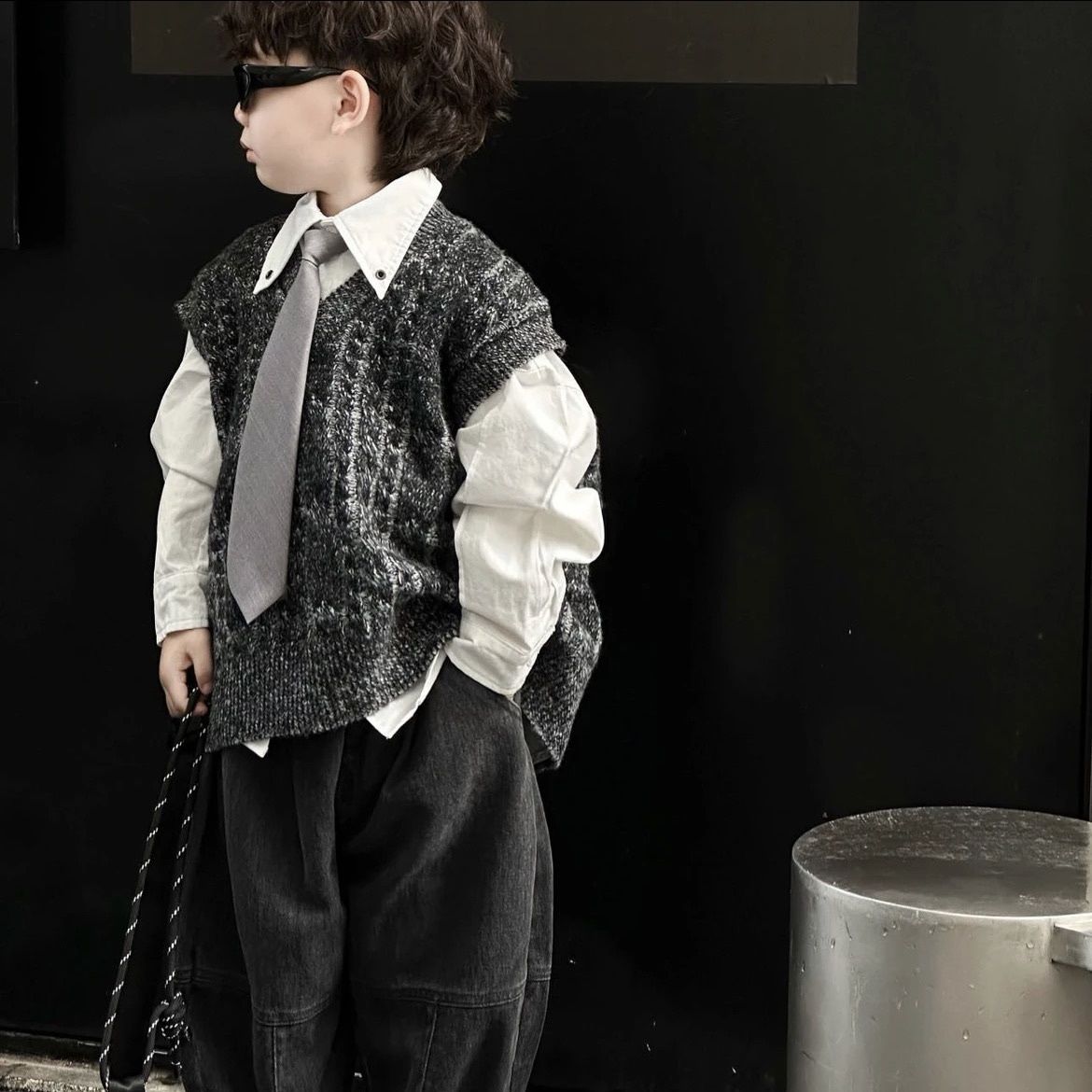 子供 ニットベスト セットアップ 新作 男の子 ベスト+長袖シャツ+デニムパンツ 3点セット 上下セット 韓国 カジュアル 百掛け キッズセット