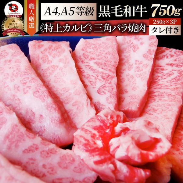 牛肉 肉 三角バラ カルビ焼肉 750g (250g×3) 今だけ焼肉のタレ付き 凍眠 テクニカン 黒毛和牛 A4,5等級 とろける お歳暮 クリスマス ギフト 食品 プレゼント
