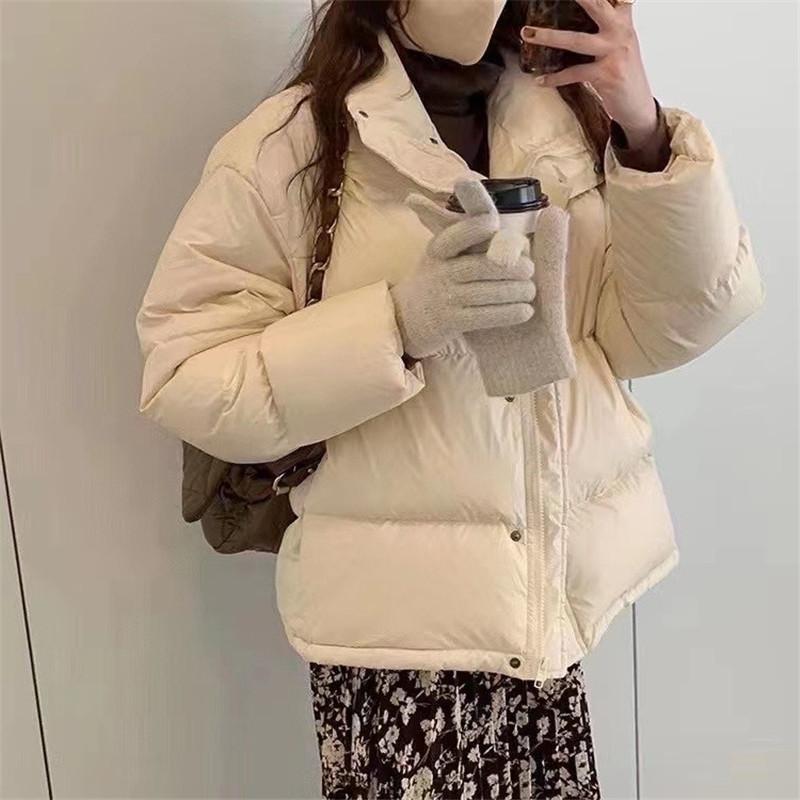 ダウンジャケットレディース冬服ショート丈立ち襟ジップアップ無地秋冬ダウンコートゆったり暖かい保温防寒羽織り軽量キルティングダウン