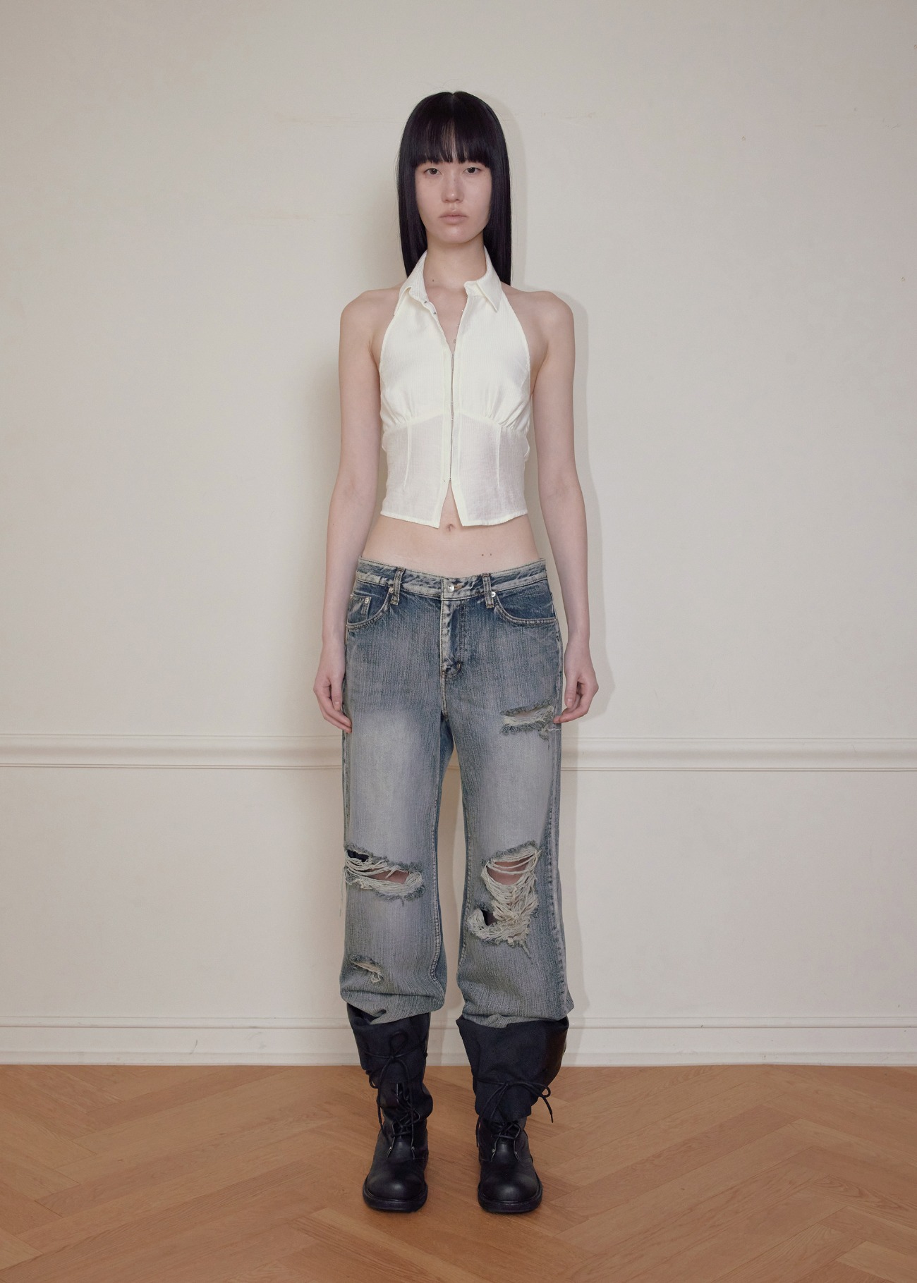 【bohemseo】 HALTER COLLAR SHIRT, IVORY 正規品