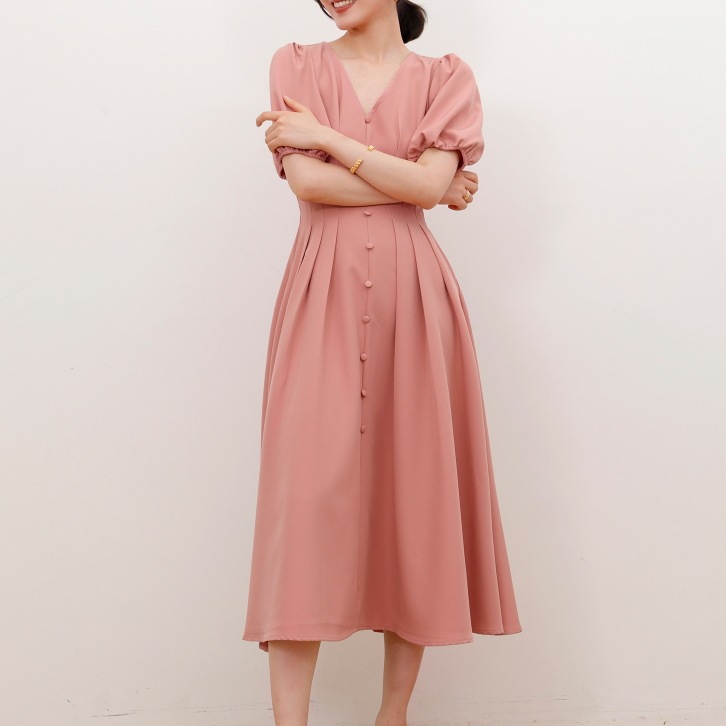 ワンピース フレアワンピース 膝下 ミモレ ミモレ丈 袖あり 半袖 ボリューム袖 パフスリーブ Vネック フレア セミフレア ウエストマーク 大人可愛い きれいめ 大人 上品 おしゃれ お洒落 7,785円