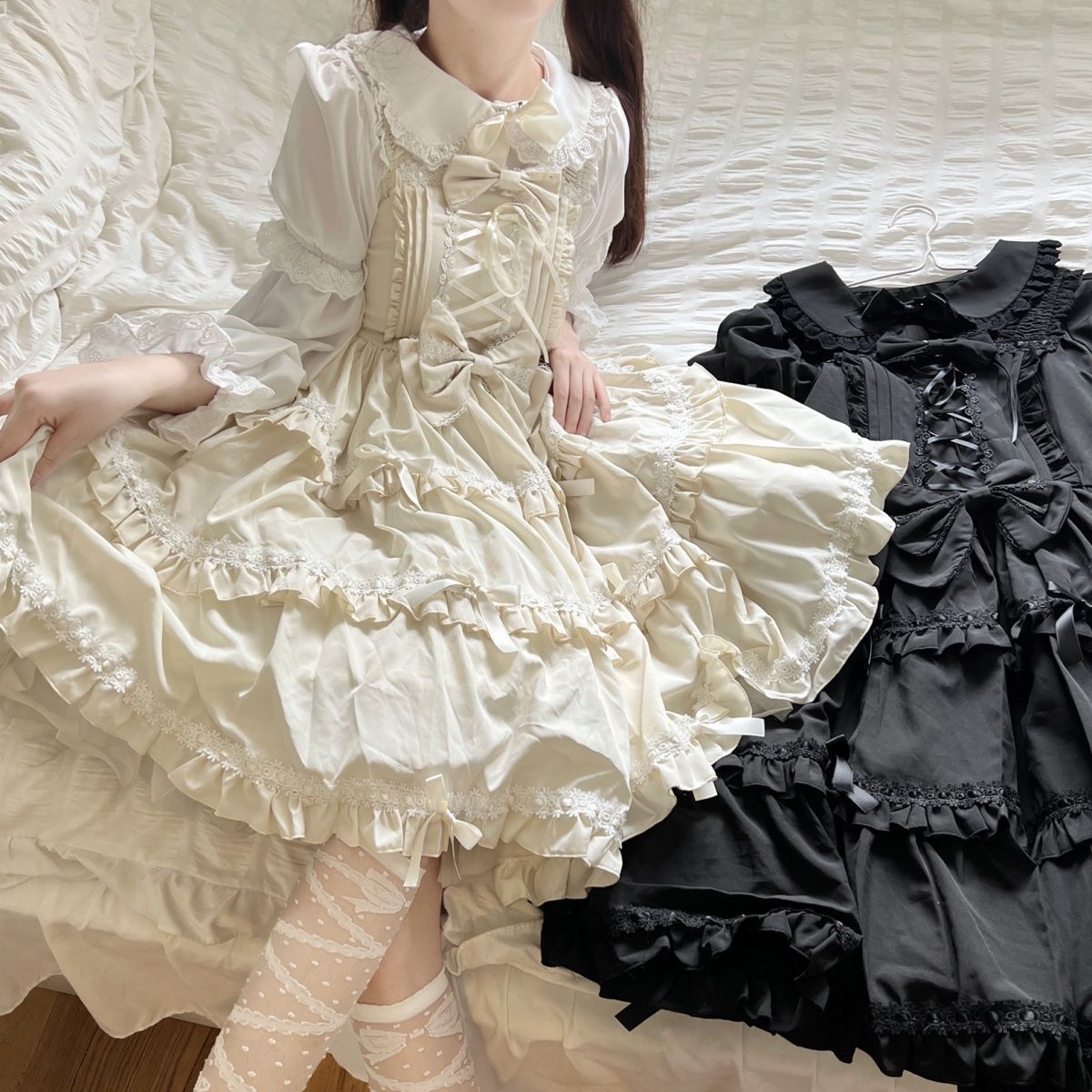 スイートクリームLoliitaスカート夏 洋風 少女ロリータワンピース日常可愛いメイド服 JSKワンピース