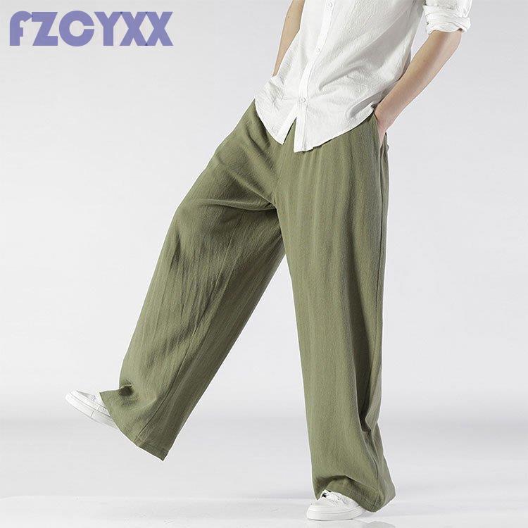 ワイドパンツメンズ春夏春綿麻イージーパンツカジュアルバギーパンツメンズボトムス無地ワイドシルエット薄ゆったりおしゃれ