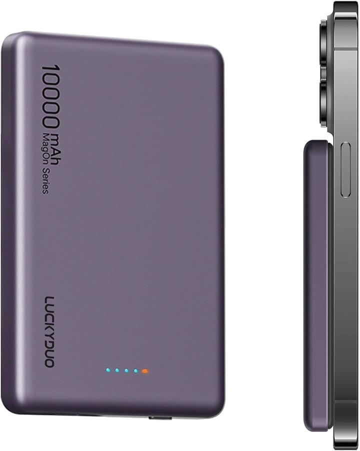 Magsafe対応 モバイルバッテリー 軽量 12MM薄型 マグネット式ワイヤレス充電 10000mAh PD20W USB-c出力 ワイヤレス出力 パープル(ダーク・パープル)